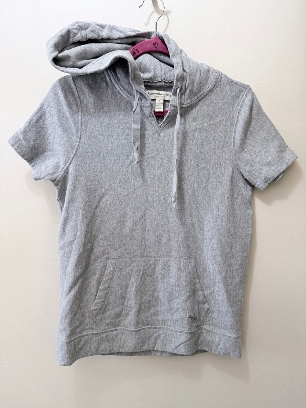 Y2K Abercrombie & Fitch Short Sleeve Hoodie Gray Pull Over Lounge Indie Sleaze L
